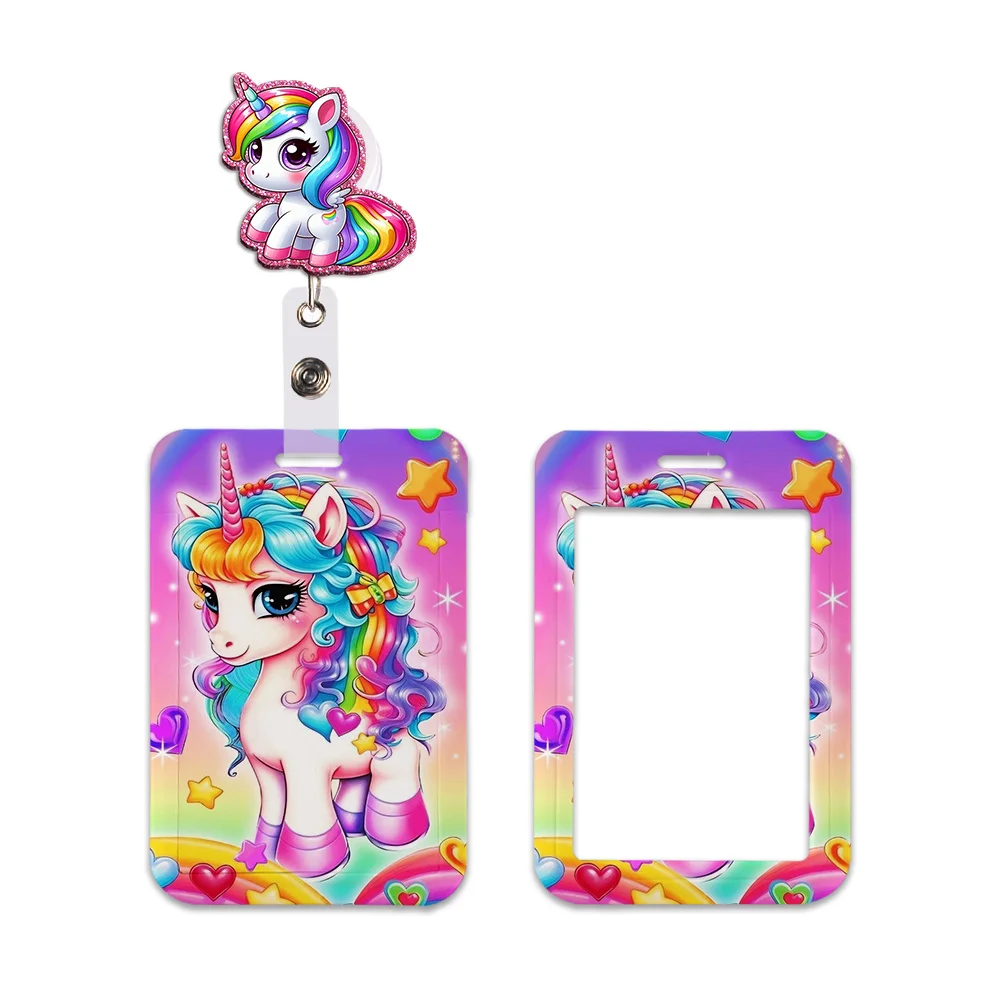 Porta Tarjetas de Trabajo con Diseño de Caballo de Dibujos Animados, Porta Credenciales con Llavero, Porta Tarjetas de Identificación para Estudiantes, Accesorios