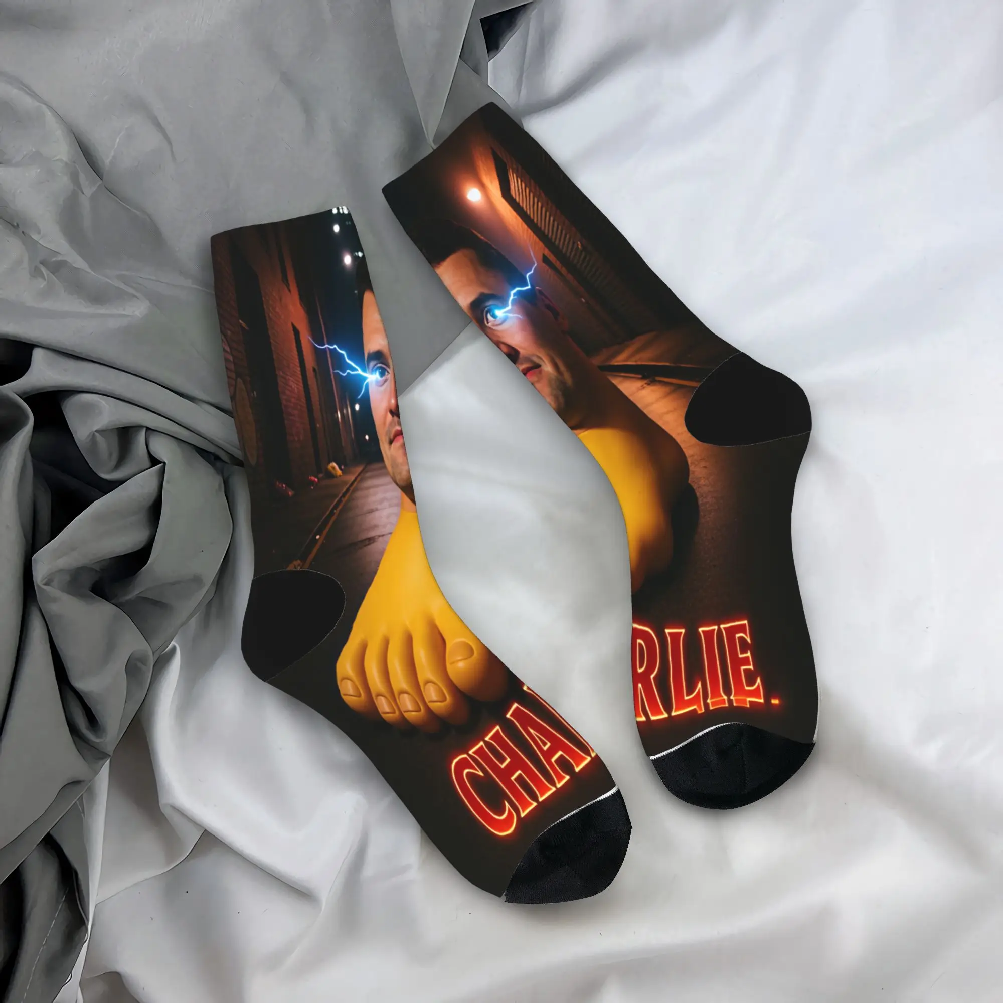 Charlie Kirk Giant Foot Lightning Eyes Meme Socks Autumn Stockings Casual Couple Quality Socks Custom Running Non Slip Socks