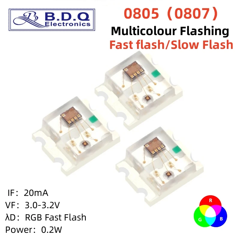 

100pcs Flashing LED SMD Diode 0805 RGB Diodo flash Alto Brilho Diod 0807 RGB Flash LED Color Fast Flash Slow Flash