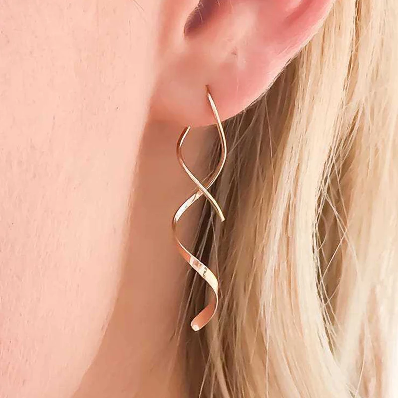 Simple Spiral Threader Earrings Women Irregular Helix Wave Curve Ear Line Cuff Stainless Steel Dangling Earring Fashion Jewelry
