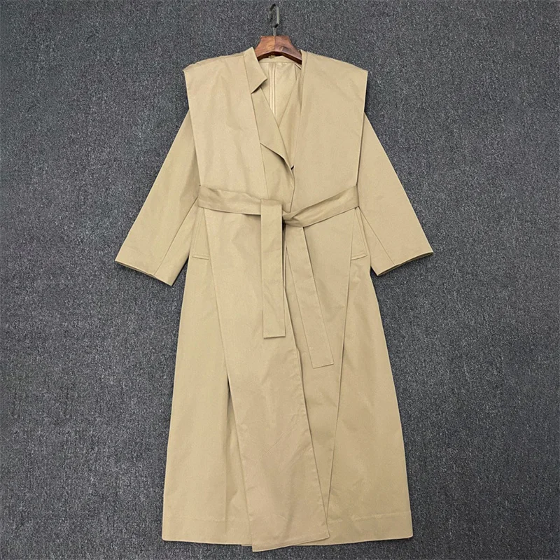 

Женский плащ, новая съемная шапка, длинная женская ветровка на осень 2022, облегающая женская куртка из чистого хлопка с поясом, пальто