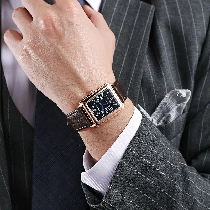 New Fashion Luxury Designer Rectangle Dial Quartz Watch Men Leather Band Casual Wrist watch Relogio Masculino uhren herren reloj - Image 6