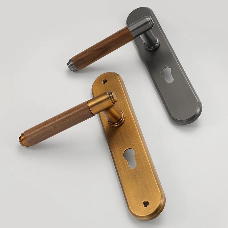 Wooden handle bedroom door lock household hardware mute safety door lock indoor door handle with lock with key