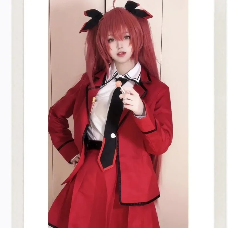 

Game Ratatoskr Cosplay Costume White Shirt Red Coat School Uniform Wig Full Set for Women Role Play Outfit Theme Party
