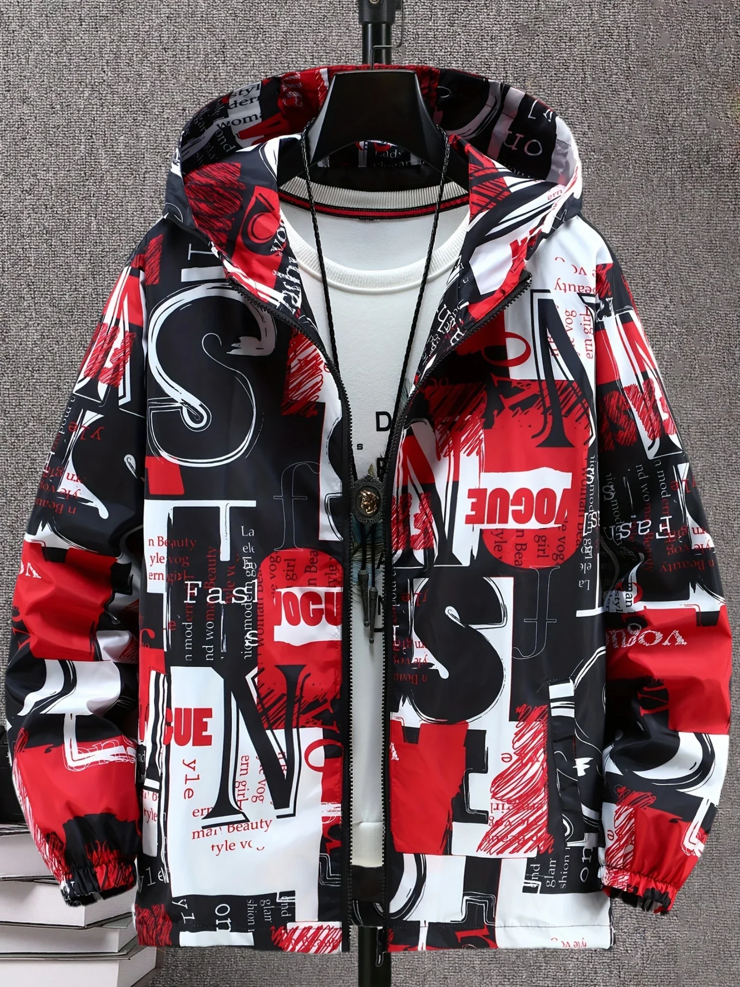 스트리트 패션 보그 텍스트 레터 후드 윈드브레이커 블랙 - Street Fashion Vogue 리뷰 및 가격
