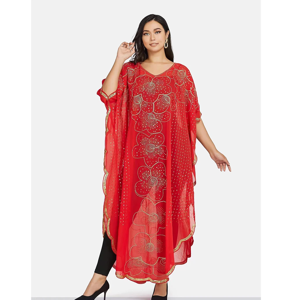 

MAMADA LY788 Classic Abaya Muslim Clothing Women's Dresses Chiffon Material Sequins Bat Sleeve Free Size One Pcs