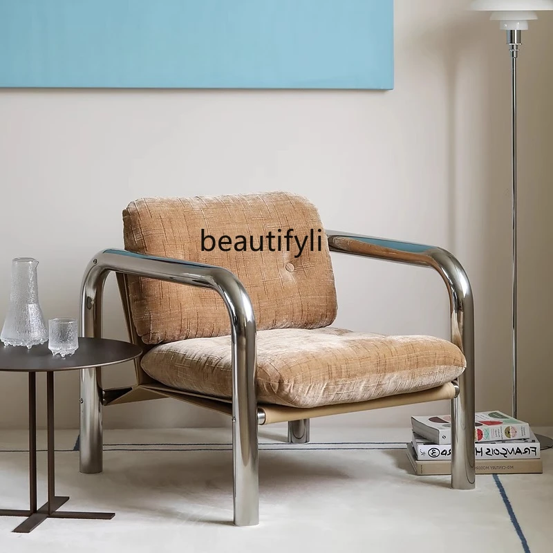 

Nordic Style Vintage German Style Stainless Steel Fabric Single Sofa Leisure Chair