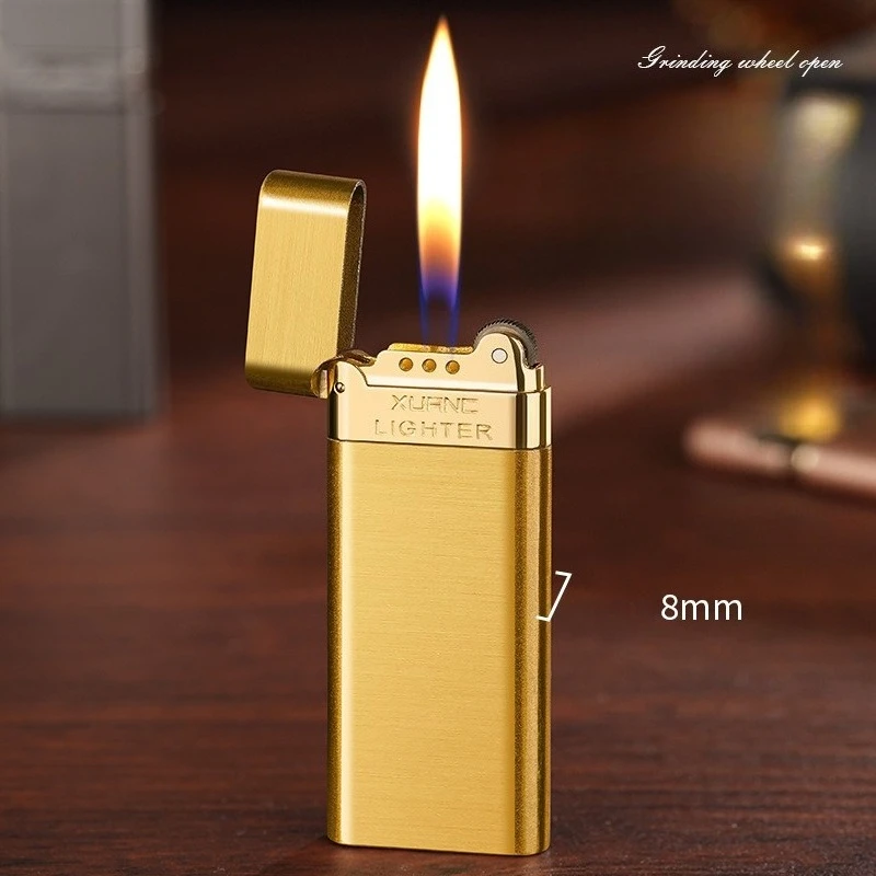 

New Zinc Alloy Ultra-thin Butane Gas Lighter Classic Grinding Wheel Ignition Outdoor Windproof Portable Inflatable Lighter 8mm
