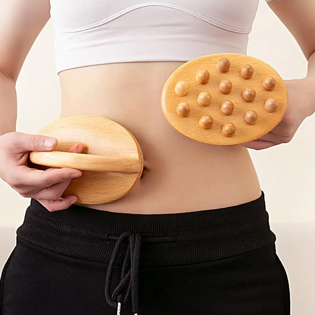 Beech Wood Massage Tool Wooden Massage Roller with Handle 14-bead Body Shaping Massager Drainage Cellulite Therapy Tool Portable