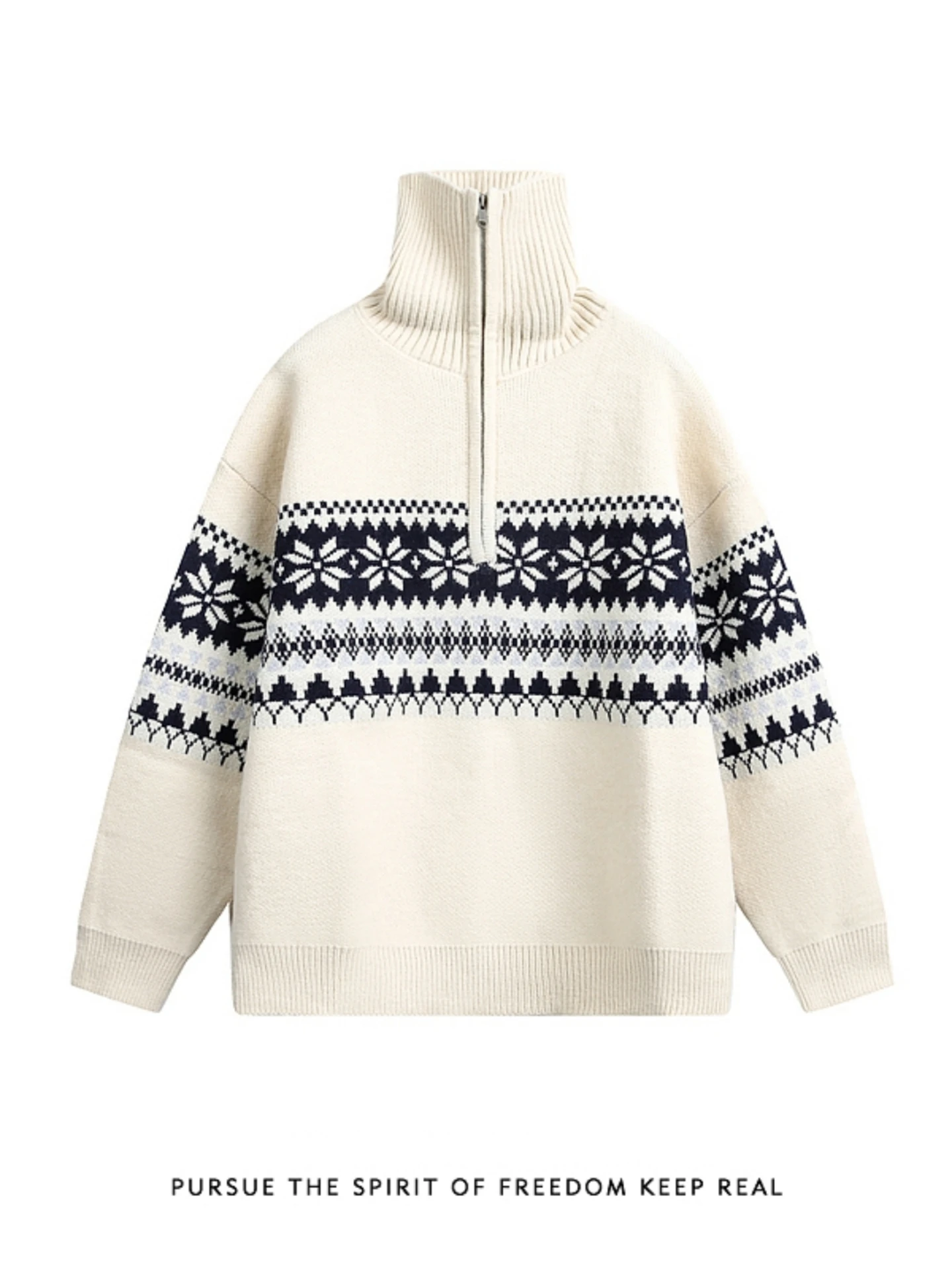 

Мужской свитер с высоким воротником на молнии, вязаный, свободного кроя, в стиле lazy, осенне-зимний, винтажный, в американском стиле, из полиэстера, с длинным рукавом