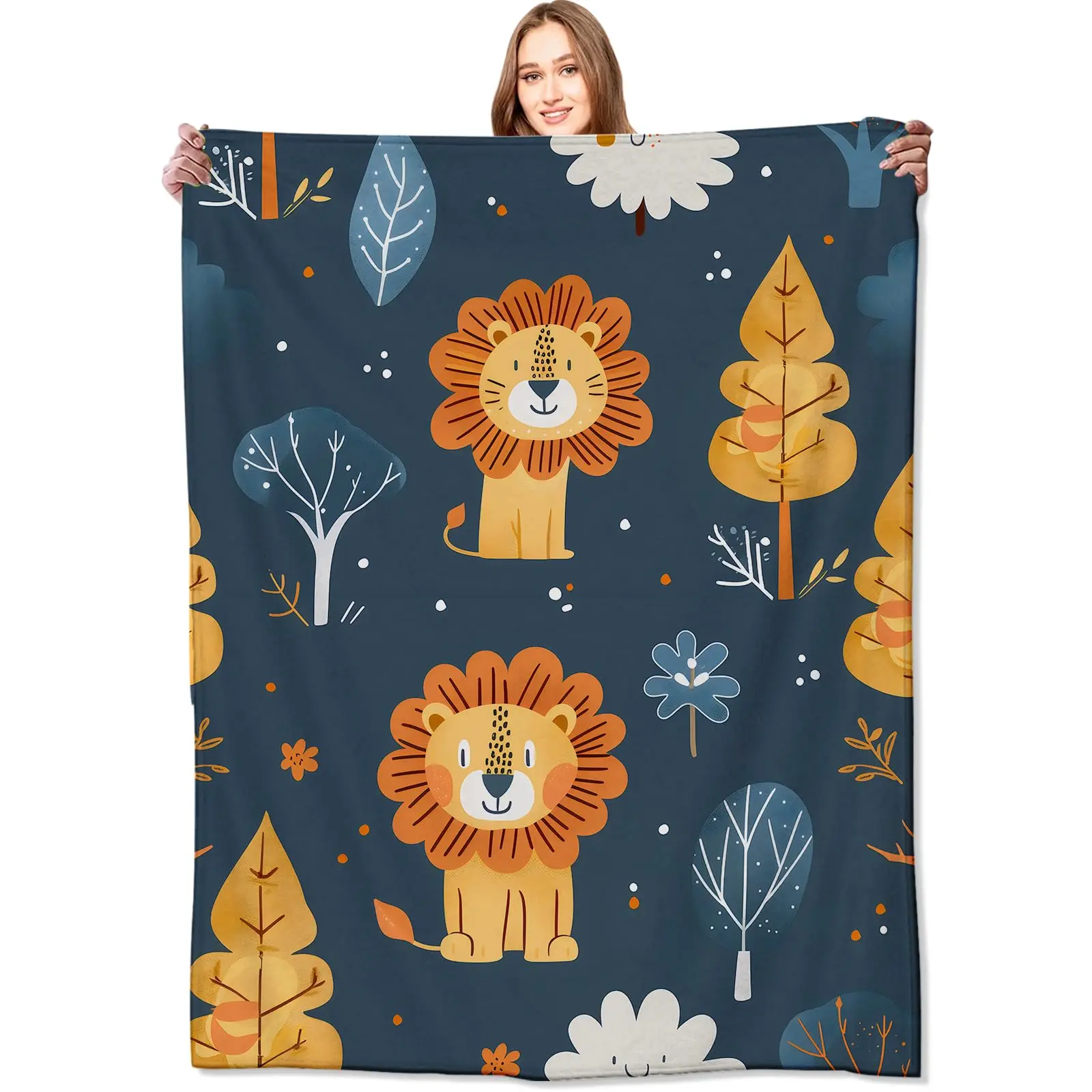 Cute Lion Wool Blanket for Kids Soft and Comfortable Cartoon Lion, Nature Wildlife Zoo Animal Theme Plush for Girls and Boys