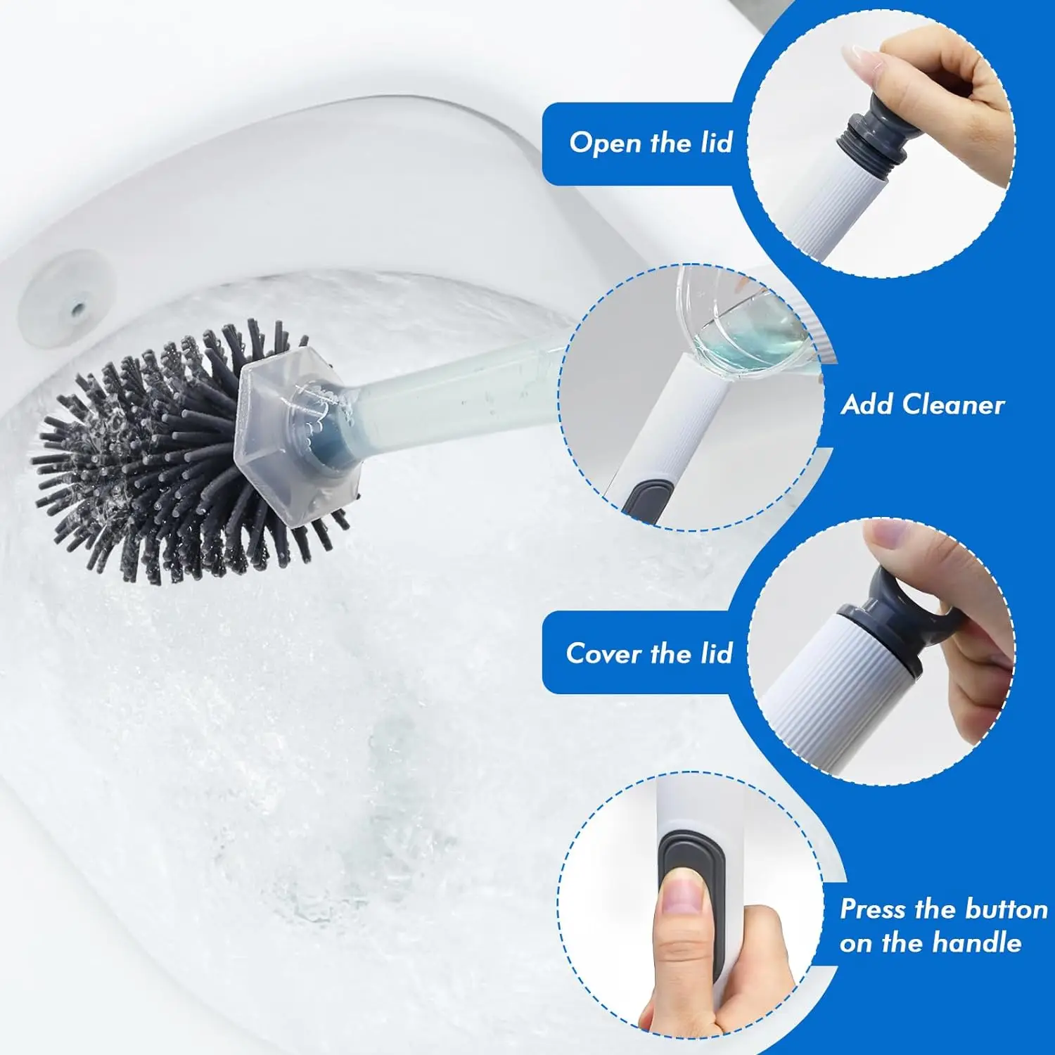 Detergent Refillable Toilet Brush Wall-Mounted Long Handle Silicone TPR Brush for Corner Cleaning Tools Bathroom Accessories