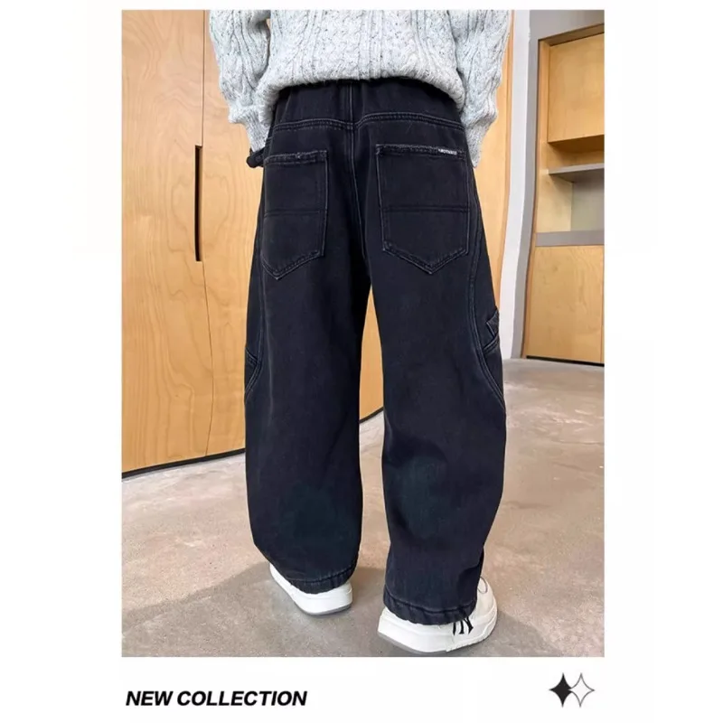 UNITIM Kinder-Jungenhosen Herbst 4-14 Jahre Kinder-Jungen-Jeanshosen Locker Sitzende Winter-Samt-Warme Jugendliche Jungen-Jeans – Detail 16