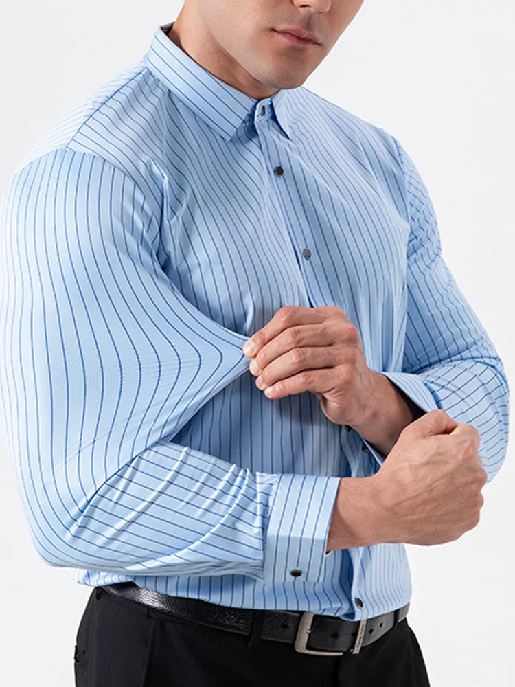 Retro Striped Wrinkle Free Stretch Dress Shirts Men 2026 Fashion Collared Long Sleeve Formal Office Business Casual Shirts Man - view 4