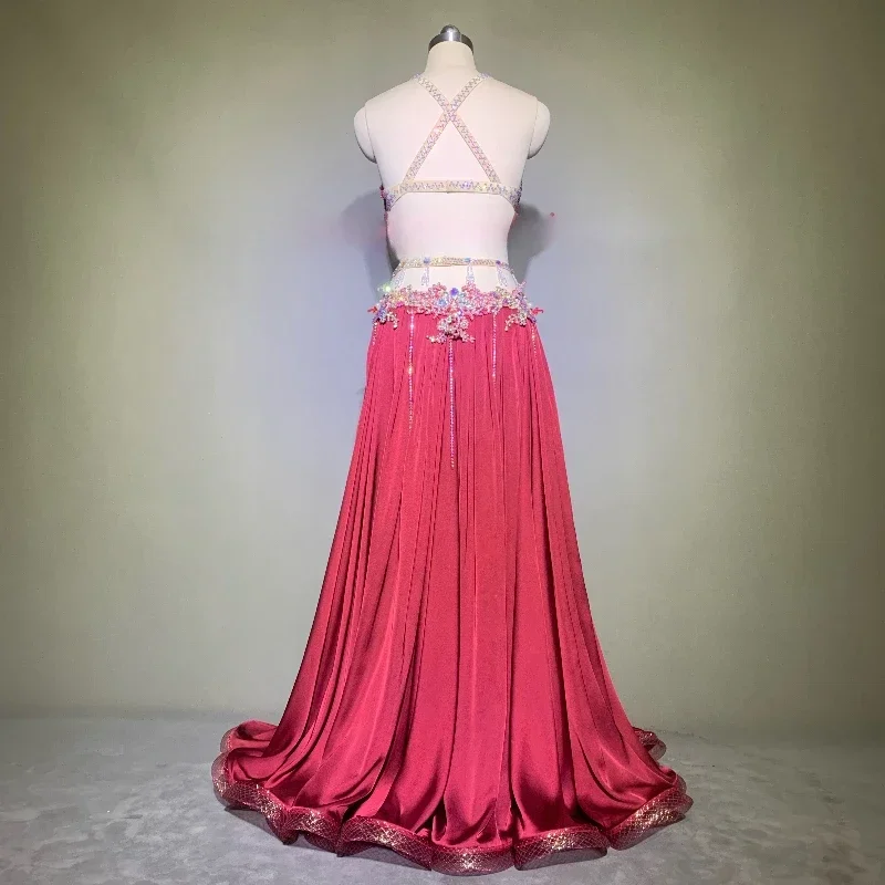 Elegant BellyDance Performance Dresses for Women's Customized Senior AB Stones Tassel Dress Oriental Dance Competition Costumes