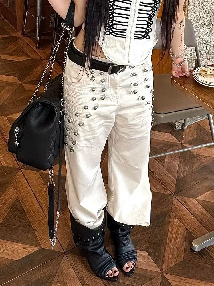 American Spice Girl Vintage Metal Buckle Design Jeans Children's Summer Street Loose Versatile Casual Mopping Pants