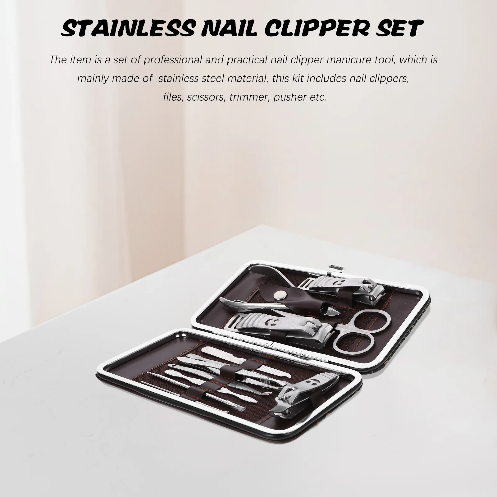12개입 손톱깎이 세트 스테인리스 스틸 매니큐어 페디큐어 그루밍 키트 여행용 손톱 관리 도구 전문가용 휴대용