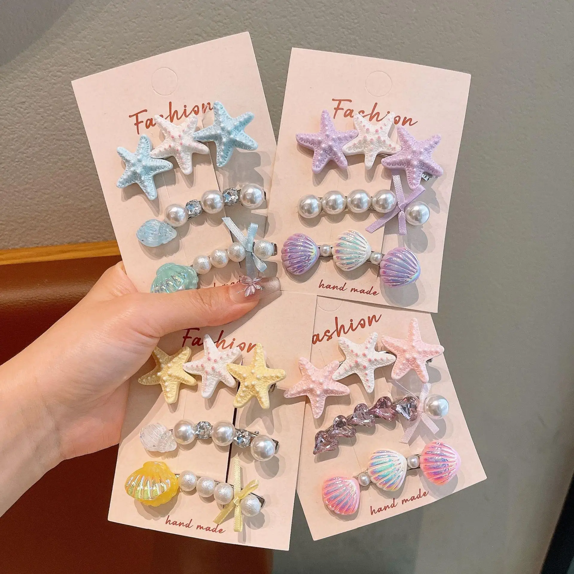 

3PCS Korean Fashion Colorful Starfish Shell Hair Clips for Women Summer Ocean Vacation Hair Accessories Gifts