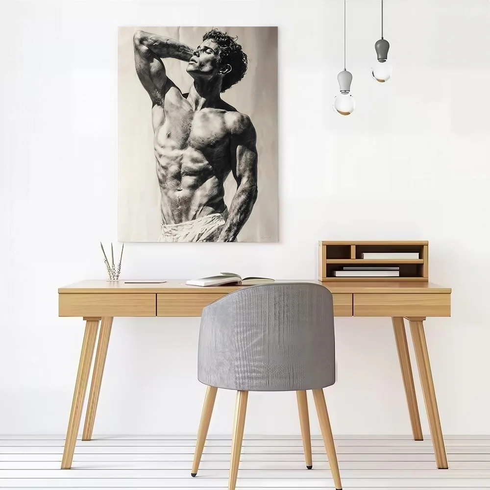 Muscular Man Detailed Pencil Drawing Printed Canvas Wall Art Customizable Paintings Poster Perfect Gift for Luxury Decoration