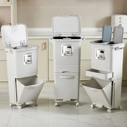 Kitchen Trash Can with LidLarge Double-Layer Bin for Dry and Wet Waste Separation High-Capacity Garbage Disposal