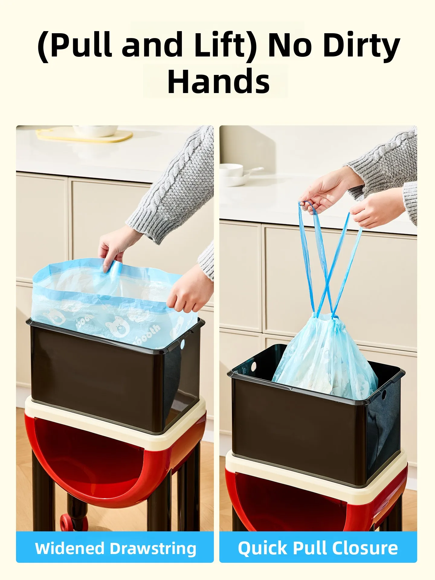 Noozoo Thickened Drawstring Kitchen Garbage Bags Home Use Durable Plastic Trash Bags Automatic Seal Mouth for Household Clean...