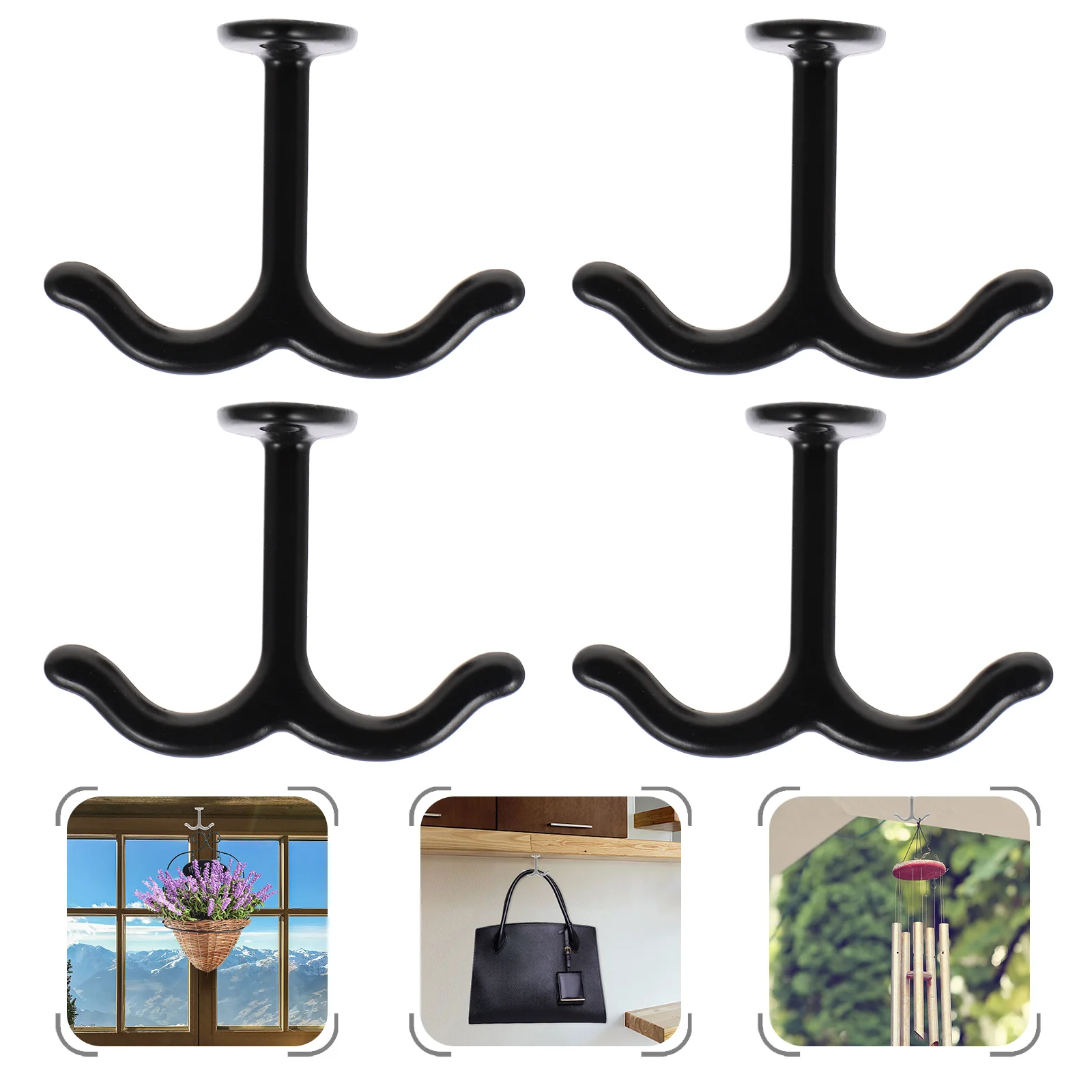 

4 Pcs Double Hook Coat Hanger Decorate Zinc Alloy Clothes Hanging Closet Ceiling