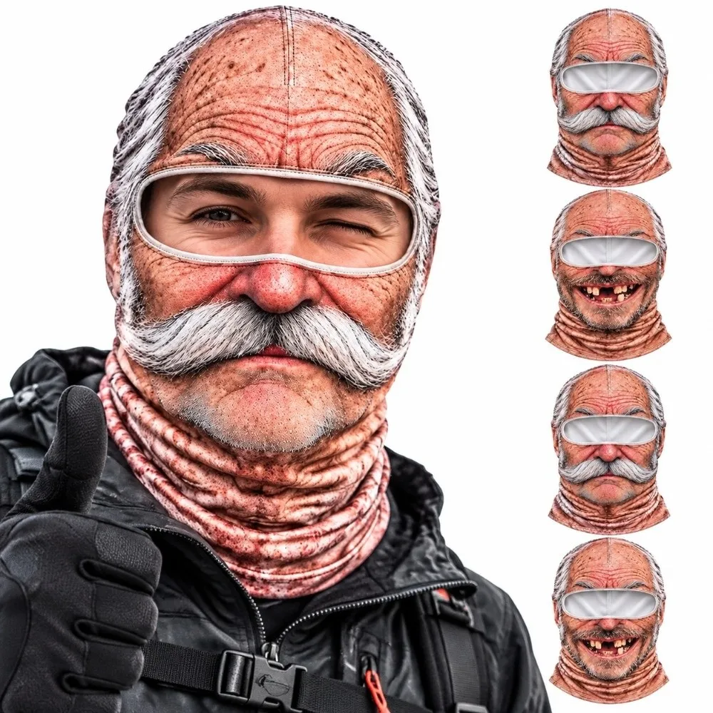 New 3D Face Printed Old Man Balaclava White Mustache Breathable Eye Hole Face Mask Stretch Elastic Novelty Headwear For Men