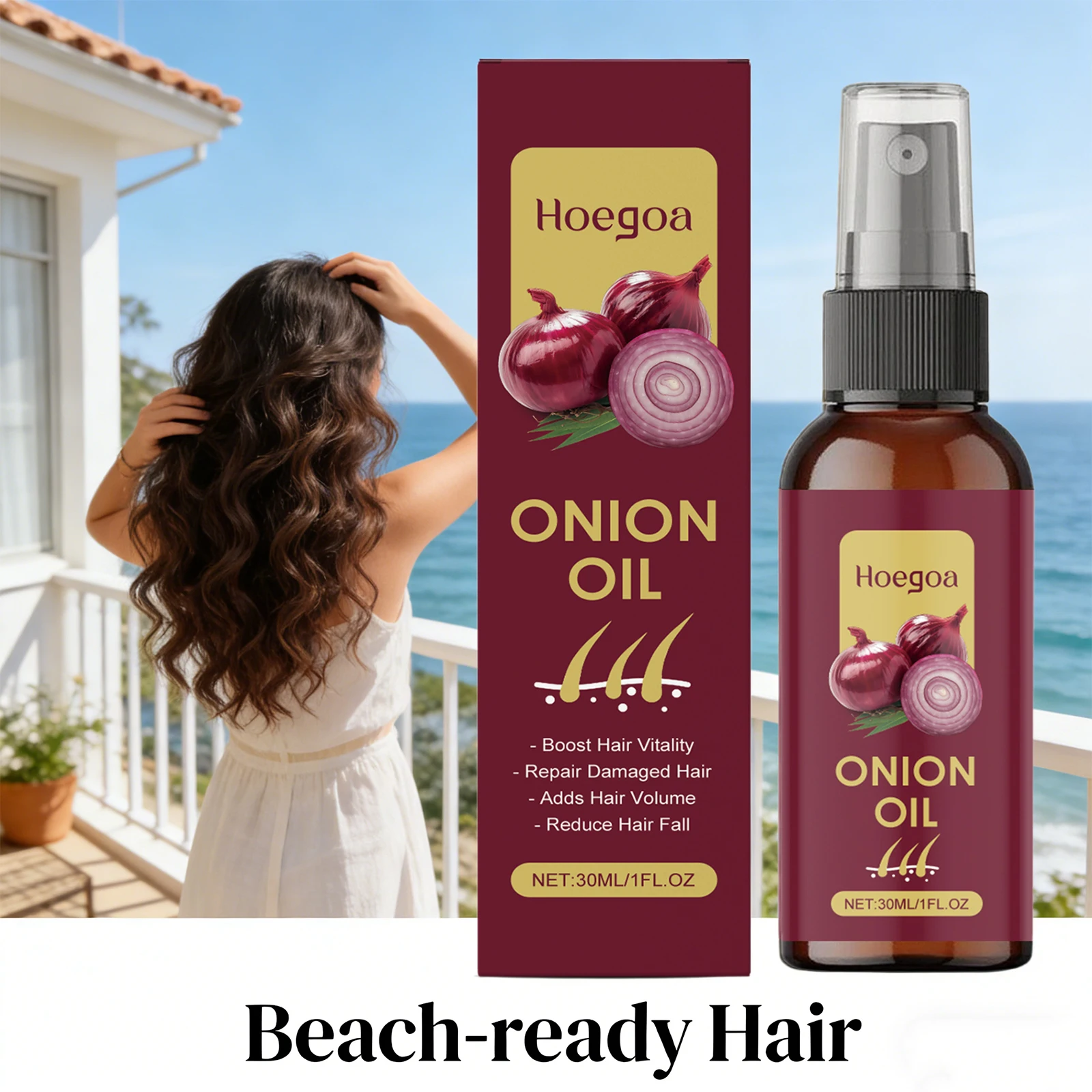 Red Onion Hair Growth Oil Boost Regrowth Prevent Loss Increase Luster Repair Damaged Nourish Scalp Promote Thicking Hair Spray