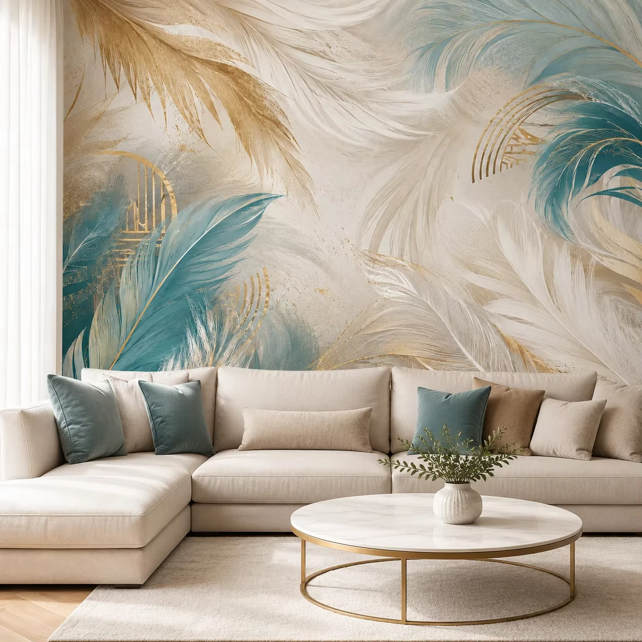 Blue Gold Feather Wall Mural Wallpaper Luxury Abstract Wall Paper for Living Room Bedroom Sofa Background Decoration wallpaper