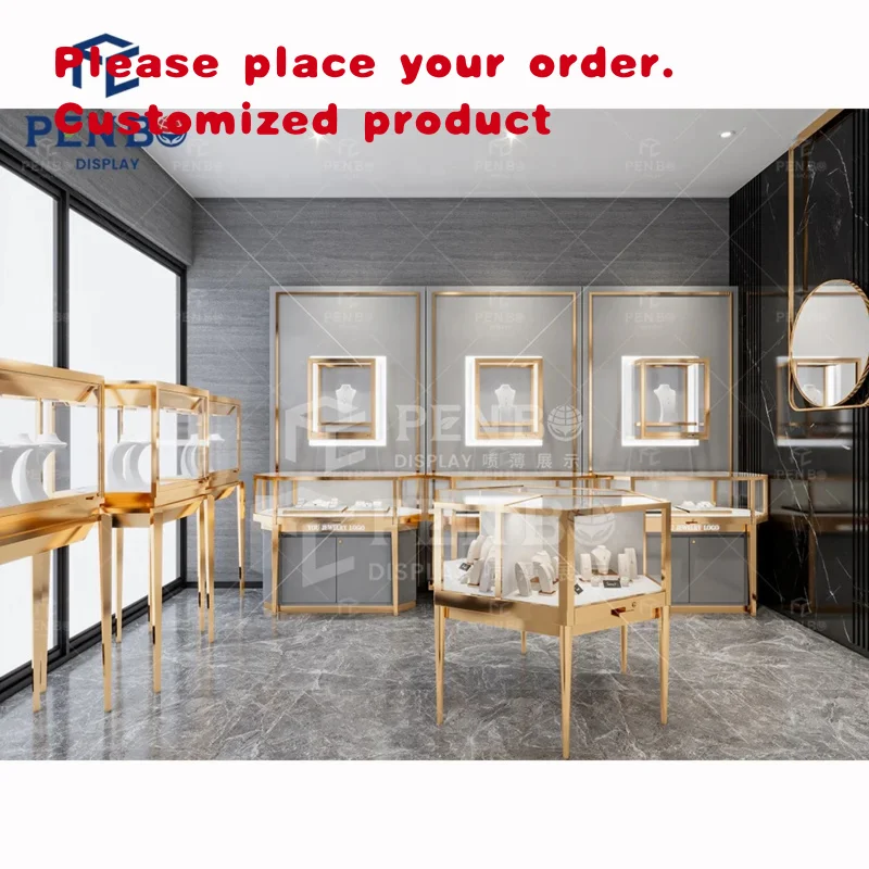 custom.Jewellery Showroom Display Cabinets Showcase Customized Decor Watch Store Jewellery Shop Round Jewelry Showcase With Lock