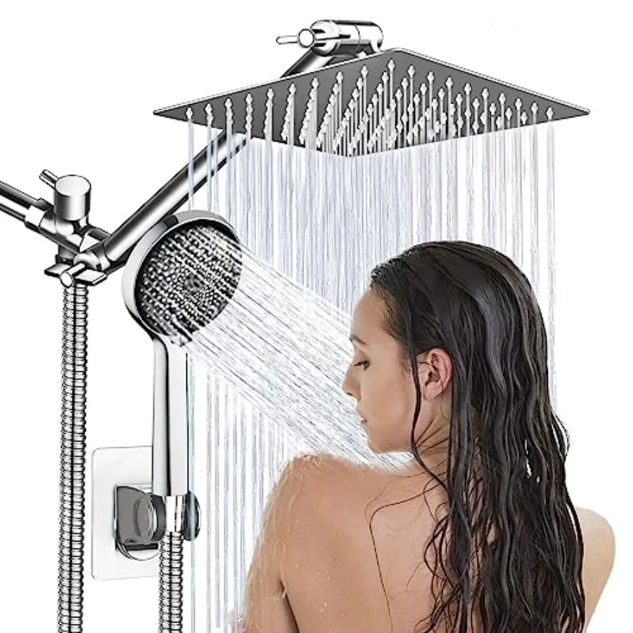 

Shower Head8Rain Shower Head with Handheld Spray Combo with 11'' Angle Adjustable Extension Arm/Flow Regulator/Shower System Hi