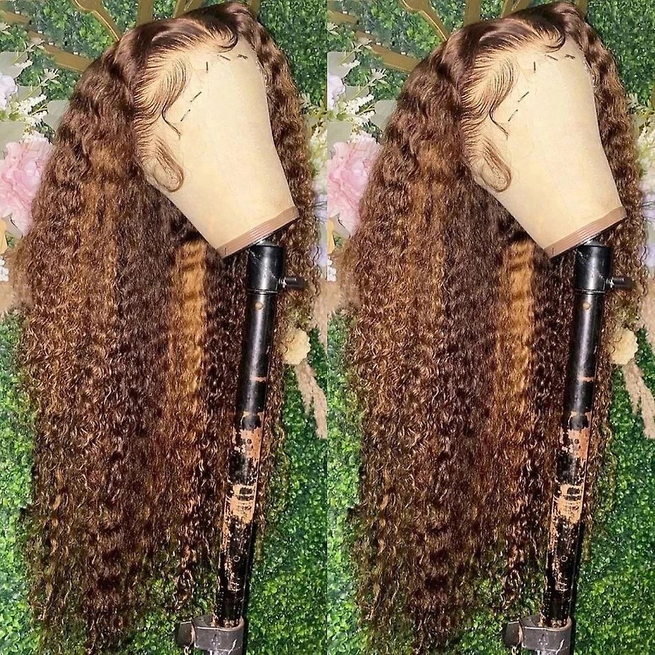 220% Hoogtepunt Ombre 13X4 Diepe Golf Frontale Pruiken Krullend Kant Front Menselijk Haar Pruik 30 Inch Honingblonde Gekleurde Braziliaanse Pruiken