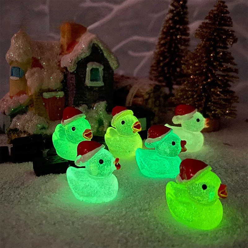 10/20/50PCS Mini Fluorescent Christmas Duck Ornament Miniature Figures Tiny Ducks Handicraft Micro Landscape Dollhouse Decorate