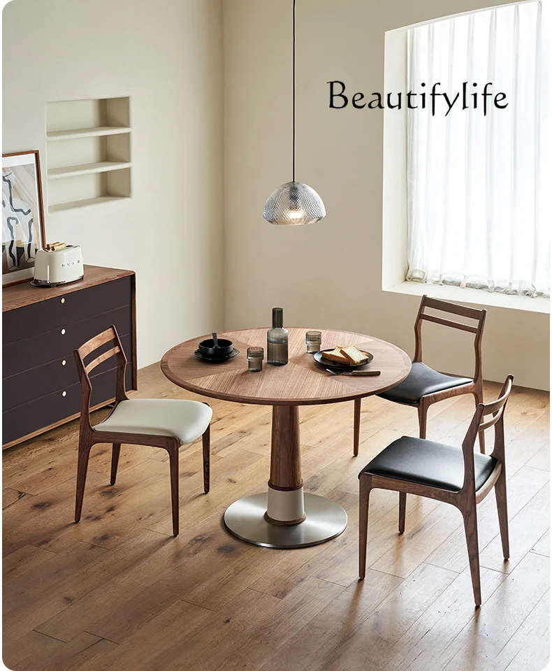 

North America Black Walnut Solid Wood round Table Nordic Home Retro Small Apartment Rice round Table