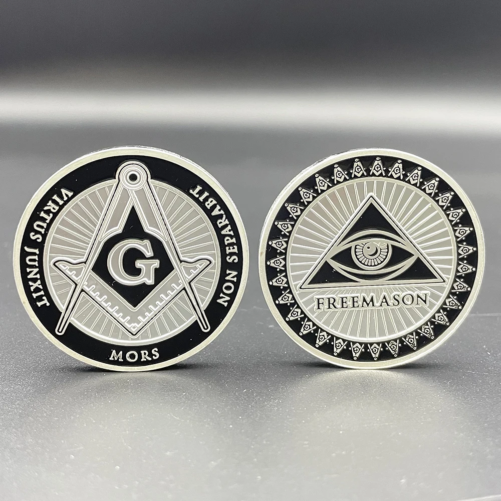 Masonic Symbols Silver Coin Freemasonry Coin Collectibles Masonic Badge Souvenir Medal Token Free Mason in Capsule