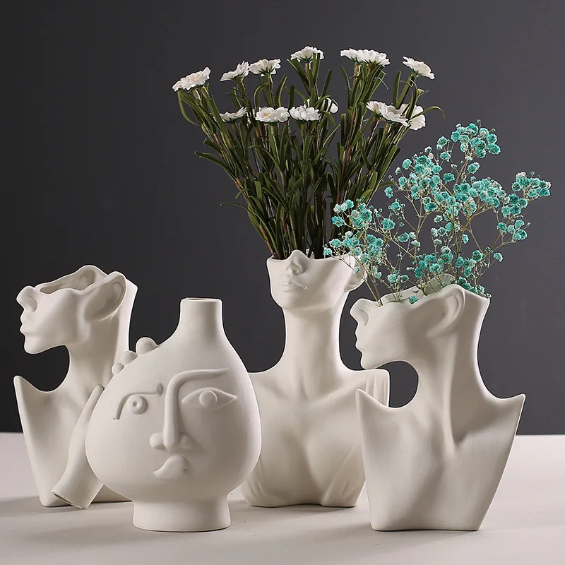 human ceramic vase minimalist dry flower decor nordic modern home ornament plain fired living room office stylish decoration