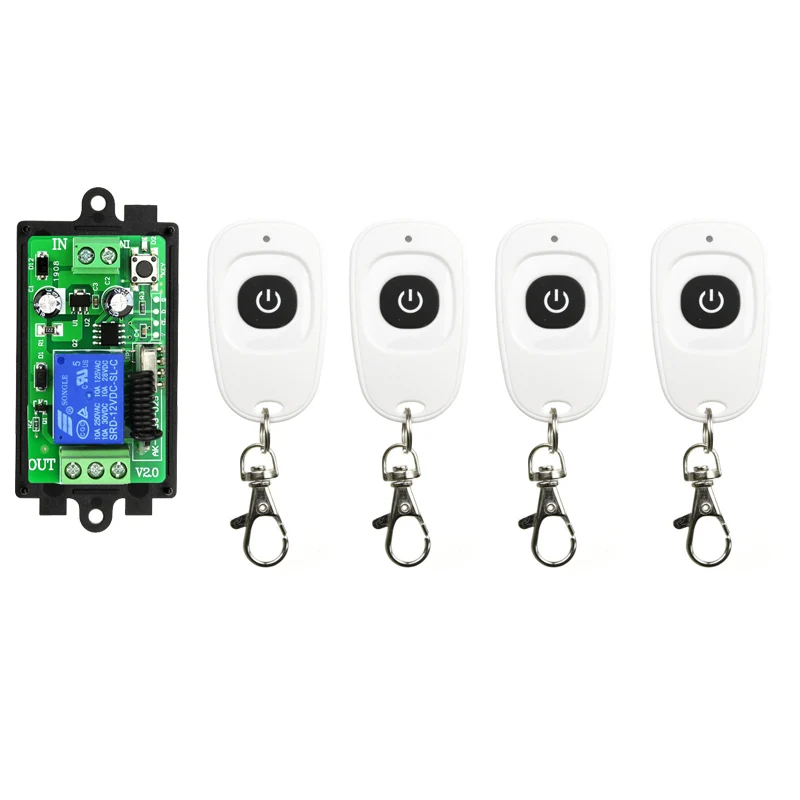 DC12V 24V 1CH 1 CH interruptor de luz de Control remoto inalámbrico RF 10A salida de relé módulo receptor de Radio + transmisor de botón blanco