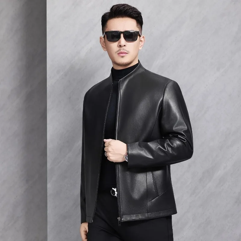 High Quality New Genuine Leather Men's Sheepskin Stand Collar Down Coat