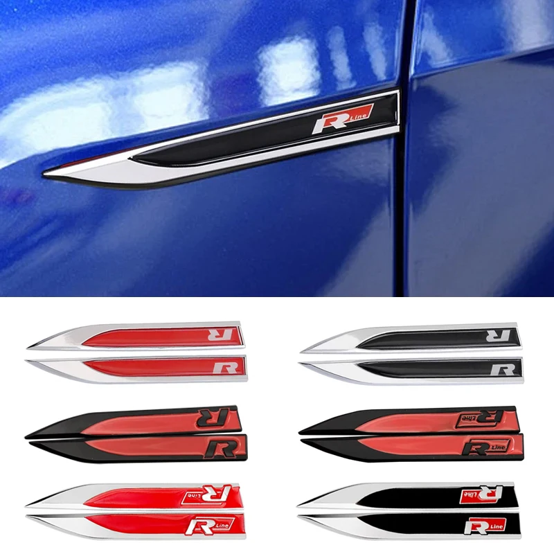 2pcs Metal 3D R line Logo Rline Car Fender Side Wing Emblem Badge Sticker For VW Golf 6 5 7 8 MK7 MK6 Tiguan Polo Sagitar Lavida