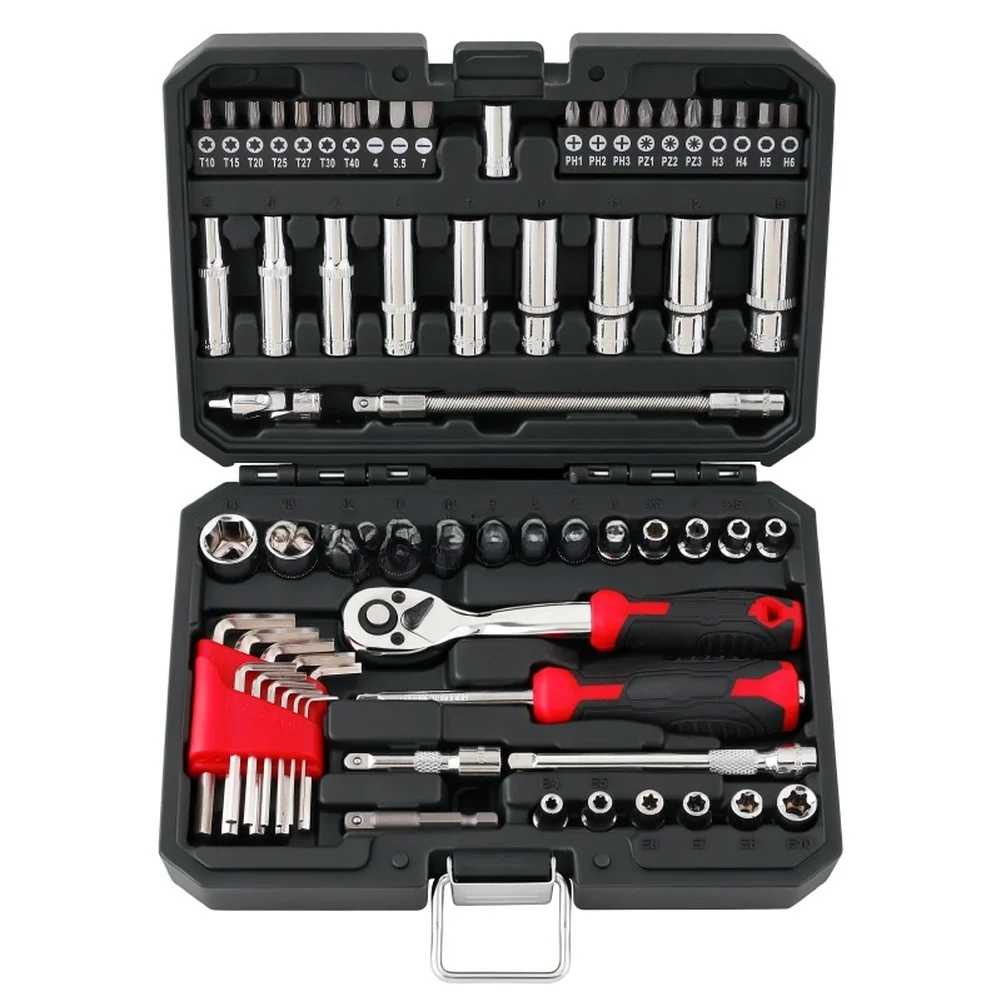 1/4 Drive 67 Piece Socket Set Built with Chrome Vanadium Steel for Strength in Daily For Auto and Household Repairs