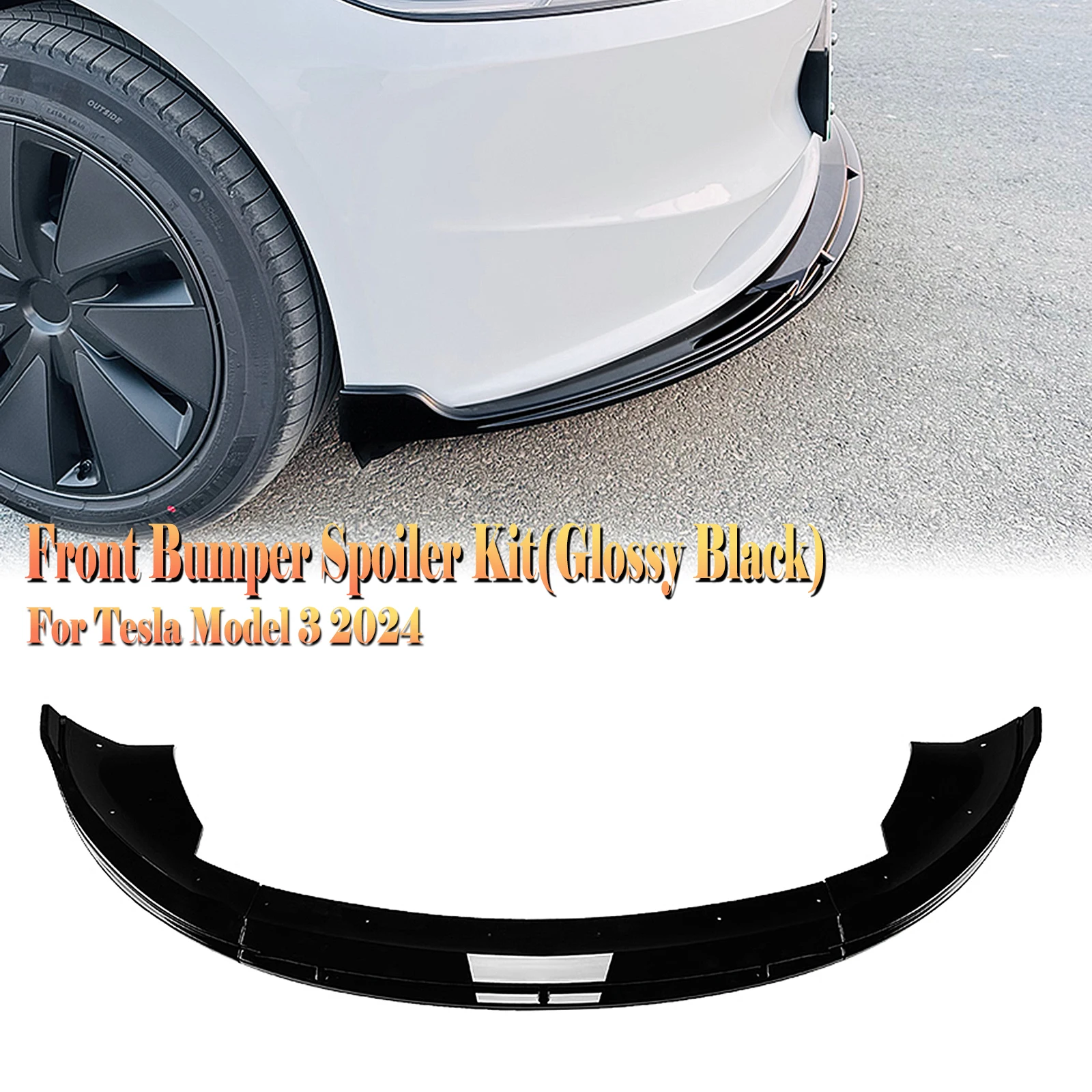 

Front Bumper Spoiler Lip For Tesla Model 3 2024+ Carbon Fiber Look/Gloss Black Lower Splitter Blade Body Protector Kit