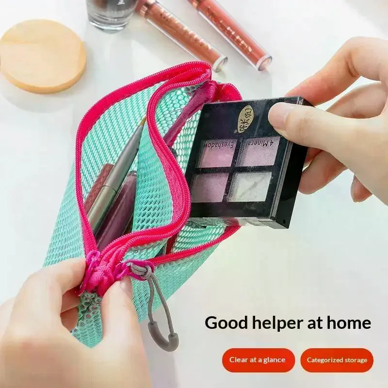 Multicolor Mesh Zipper Pouch Durable Fabric Smooth Zippers For Cosmetics Stationery Travel Daily Use