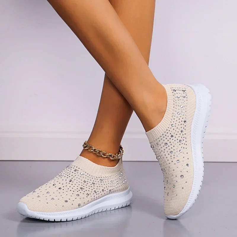 Kristall Turnschuhe Frühling Sommer Mode Atmungsaktive Mesh Slip Auf Flache Schuhe Für Frauen Im Freien Zu Fuß Faulenzer Zapatos Mujer – Detail 6