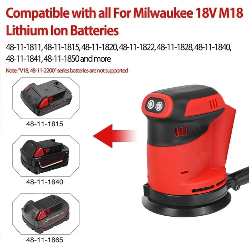 Portable Woodworking Sander Cordless Random-Orbit Sander Compatible with For Makita/Milwaukee 18V Batteries with Dust Collector