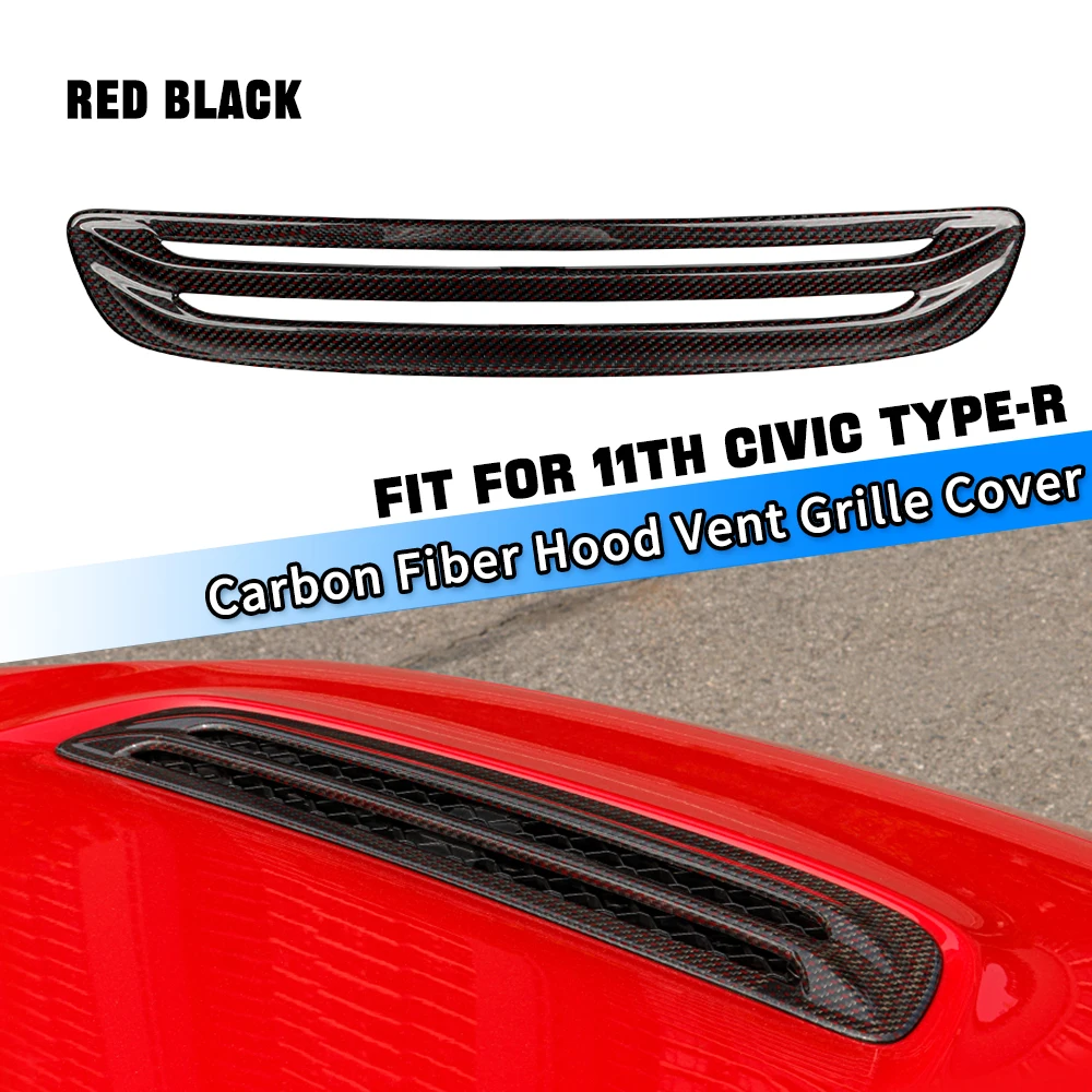 Red Black Carbon Fiber Hood Air Intake Grille Cover For 11th Gen Civic Type R FL5 TypeR Hood Vent Fender Intake Grille Bonnet