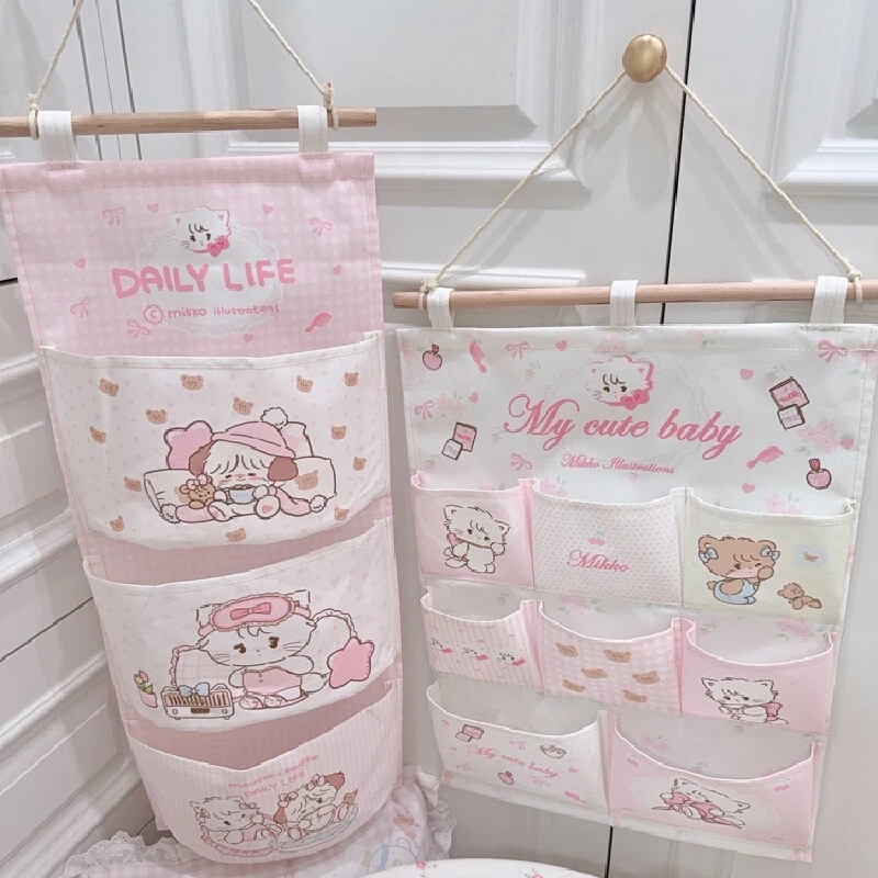 

Kawaii Mikko Storage Bag Multifunction Wall Hanging Bag For Dormitory Anime Mikko Printing Storage Bags Girls Room Decorative