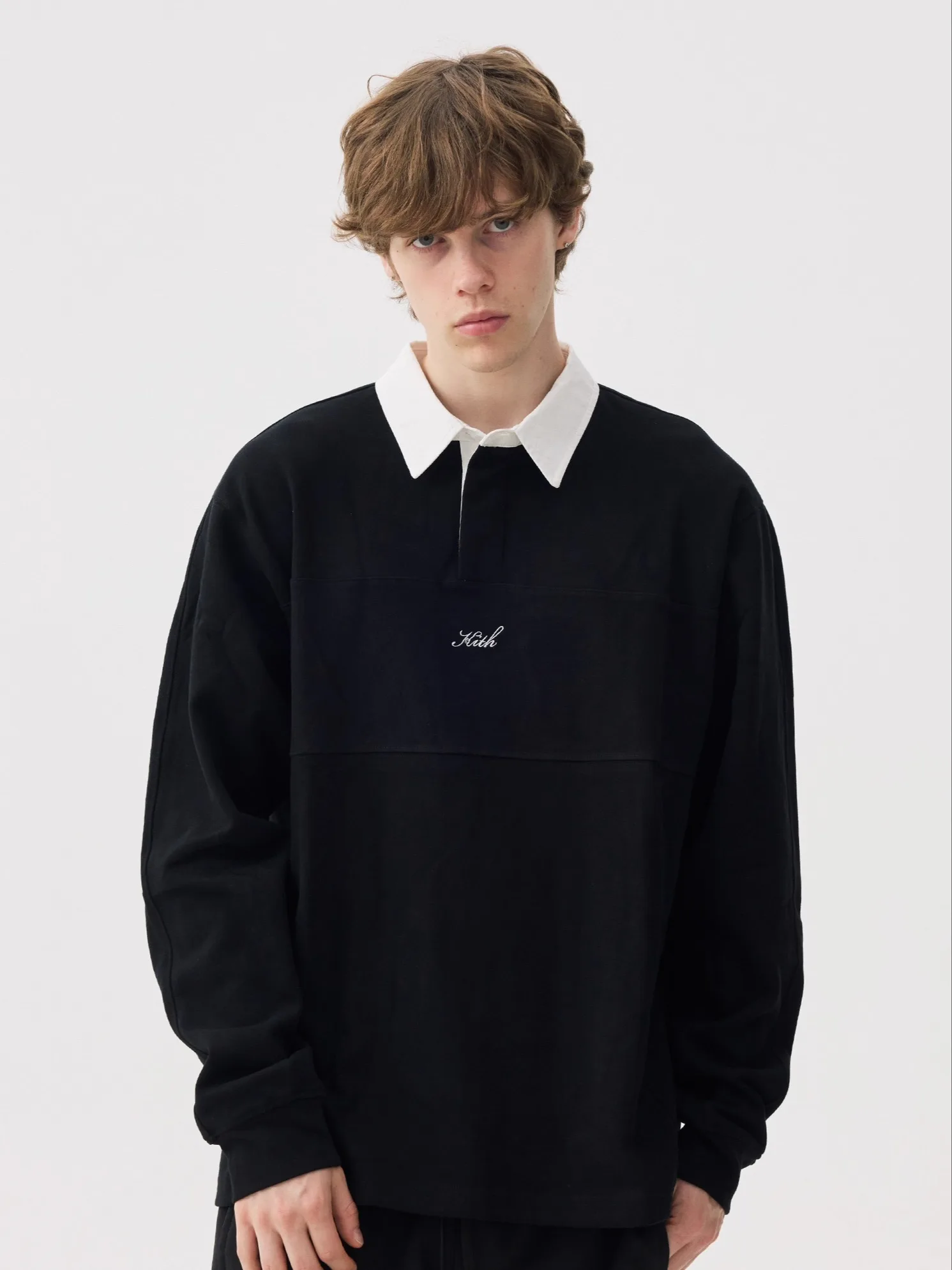 KITH Men's Long Sleeve  Shirt Embroidered Casual Business Casual Base Layer T-Shirt Top College Style Turn-down Collar