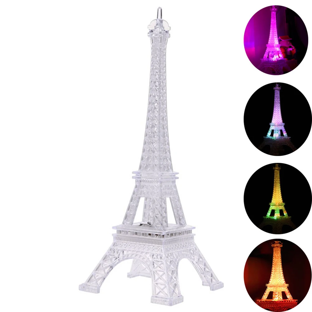

2 Pcs Eiffel Tower Night Light Colorful LED Desk Lamp Mini Acrylic Ornament Home Gift Bedroom Living Room