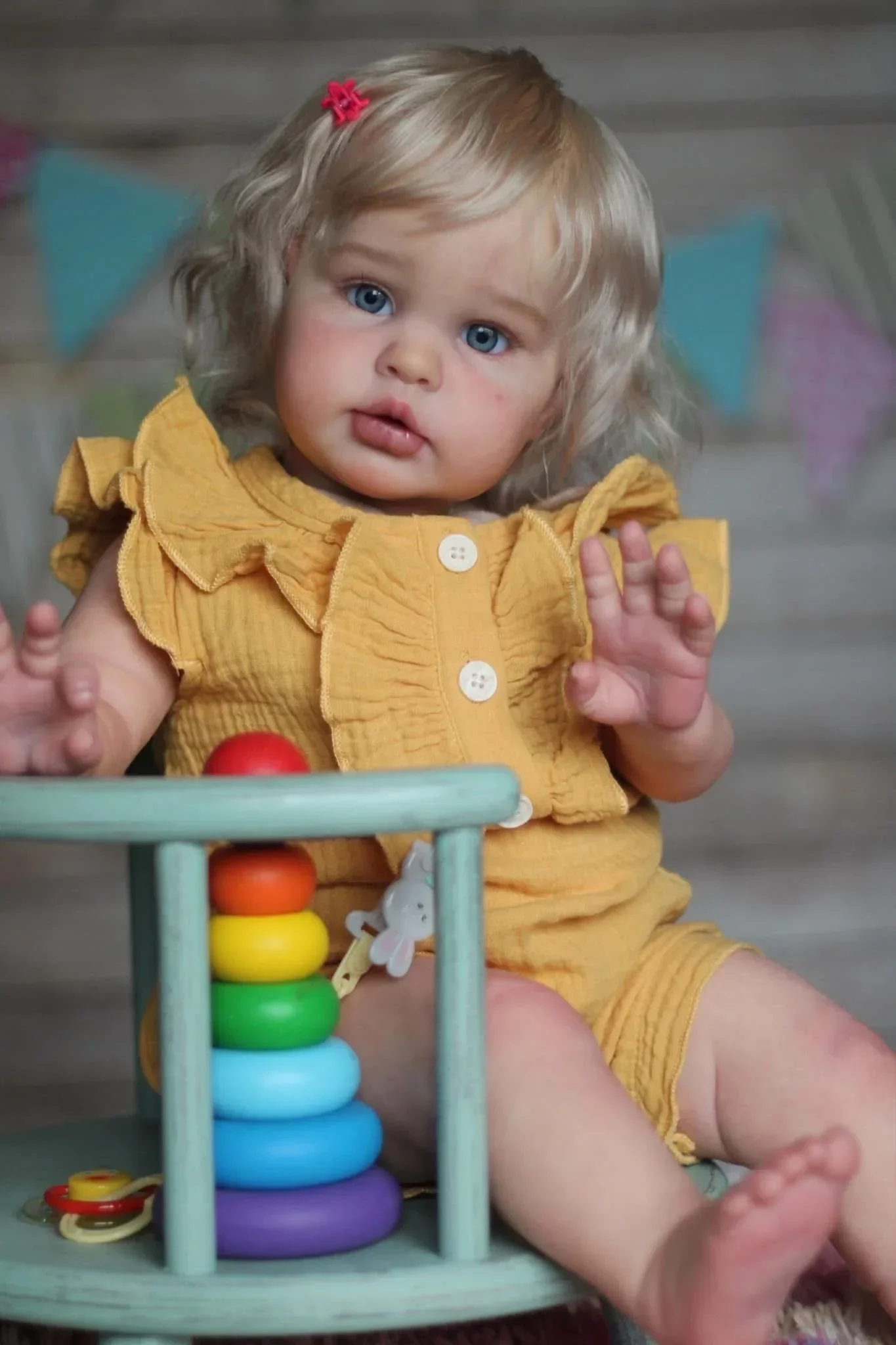 

NPK 24''3D Skin Art Doll с волосами ручного корня Реалистичная кукла Reborn Ellie Baby Doll для новорожденных Bebe Stand Able Soft Touch