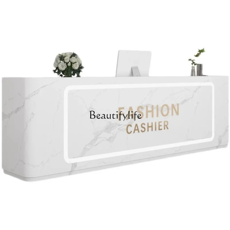 

ls 18Simple Cashier Counter Beauty Salon Reception Desk Imitation Marble Modern Bar Counter